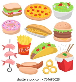 Fast Food Color Isolated Doodle Icons Hand Made Clip Art