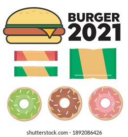 Fast food colorful flat design icons set. Hamburger and sandwich vector icons