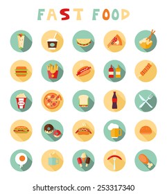 fast food colorful flat design icons set. template elements for web and mobile applications