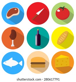 fast food colorful flat design icons set.