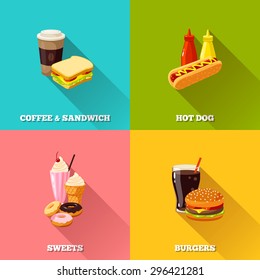 fast food colorful flat design set. Vector illustration, eps10.