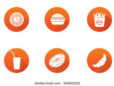fast food colorful flat design icons set. template elements for web and mobile applications