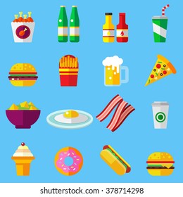 fast food colorful flat design icons set. template elements for web and mobile applications