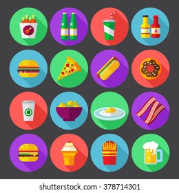 fast food colorful flat design icons set. template elements for web and mobile applications