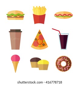 Fast food colorful flat design icons set