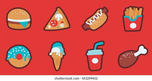 Fast food colorful flat design set
