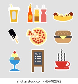 Fast food colorful flat design icons set. template elements. Vector Illustration.