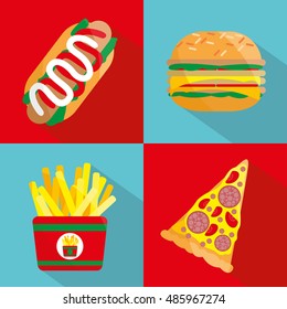 fast food colorful flat design icons set. template elements for web and mobile applications