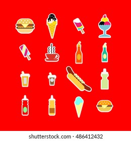 Fast food colorful flat design icons set. template elements. Vector Illustration.