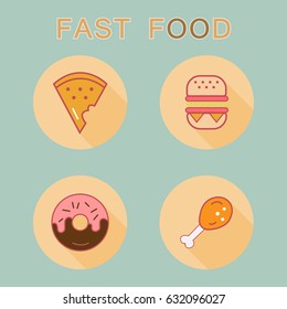 fast food colorful flat design icons set. template elements for web and mobile applications