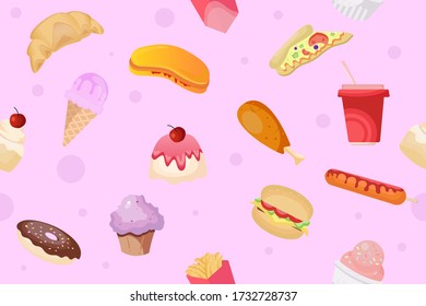 fast food colorful flat icon Vector fast food pattern.