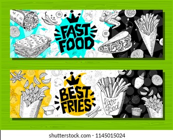 Fast Food Colorful Modern Banners Set Stock Vector (Royalty Free ...