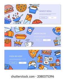Fast food - colorful vector flat design style banners