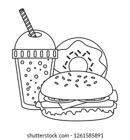 Fast food combo in black and white