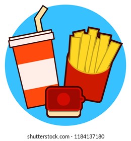 Fast food combo icon with french fries and soda on a blue background vector illustration