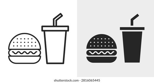 Fast Food Combo icon representing burgers, soft drinks, takeaway meals, restaurant menus, and food delivery services. This editable vector icon is ideal for restaurants, fast food chains, food delivery apps, cafes, and menu designs.