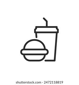 Fast food combo, linear style icon. quick meals and fast food. Editable stroke width