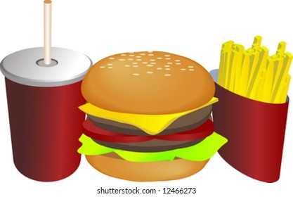 Fast food combo meal with hamburger fries and drink