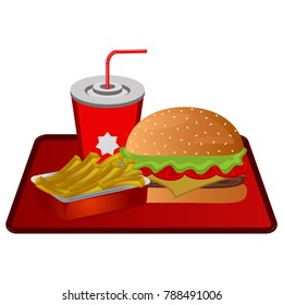 Fast food combo on a white background, vector illustration