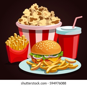 Fast food composition. Menu element for cafe or restaurant