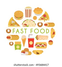 Fast food composition. Vector illustration.