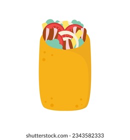 fast food concept, burrito flat vector illustration isolated on white background, mexican food