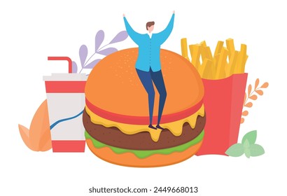 Concepto de comida rápida, Ilustración vectorial de diseño plano, para gráficos y Diseño web