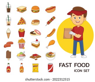Fast food concept flat icons.