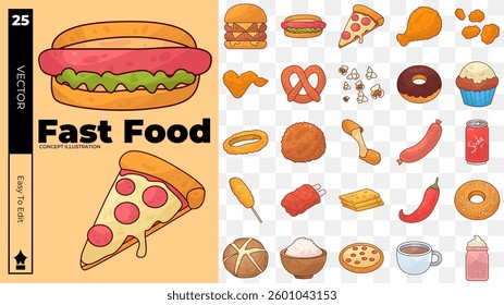 Fast food concept illustrations. Set of fast food vector illustrations