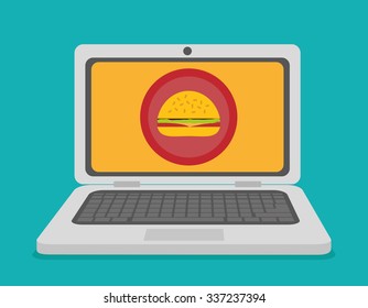 Fast food concept with laptop design, vector illustration 10 eps graphic