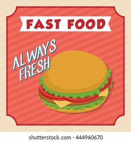 Fast food concept represented by Hamburger icon. Property of colorfull, striped and retro illustration