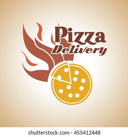 Fast food concept represented by pizza with flame icon. Colorfull and vintage illustration. 