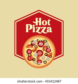 Fast food concept represented by pizza icon inside frame design. Colorfull and vintage illustration. 