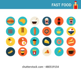 Fast food  consept flat icons.