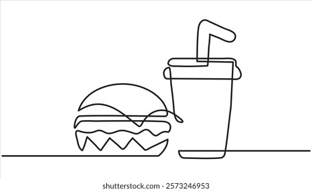 Fast food continuous one line drawing illustration