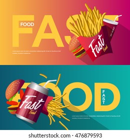 Fast food creative poster design set. Web graphics modern vector illustration set. Premium quality logo design concept pictogram. Delicious meal banners. 