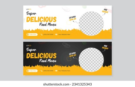 Fast food culinary restaurant facebook cover design template, food timeline banner for business promotion, social media marketing promo for ads advertising, minimal modern professional design
