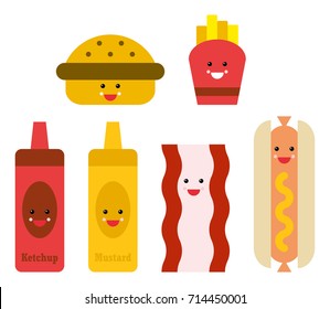 Fast Food Cute Emojis Stock Vector (Royalty Free) 714450001