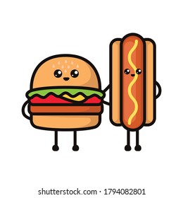 Fast food cute kawaii couple design illustration