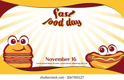 Fast Food Day Background. November 16. Greeting card, banner, vector illustration. With the burger, hot dog, and hamburger icon. Premium and luxury design