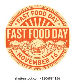 Fast Food Day, November 16, rubber stamp, vector Illustration