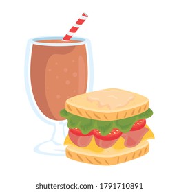 fast food, delicious cup of milkshake with sandwich, on white background vector illustration design