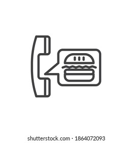 Fast food delivery call line icon. linear style sign for mobile concept and web design. Burger delivery call center outline vector icon. Symbol, logo illustration. Vector graphics