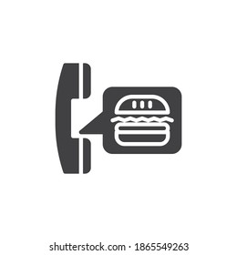 Fast food delivery call vector icon. filled flat sign for mobile concept and web design. Burger delivery call center glyph icon. Symbol, logo illustration. Vector graphics