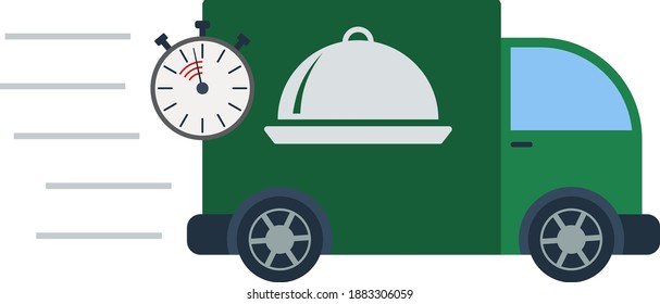 Fast Food Delivery Car Icon. Flat Color Design. Vector Illustration.
