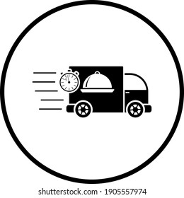 Fast Food Delivery Car Icon. Thin Circle Stencil Design. Vector Illustration.