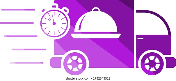 Fast Food Delivery Car Icon. Flat Color Ladder Design. Vector Illustration.
