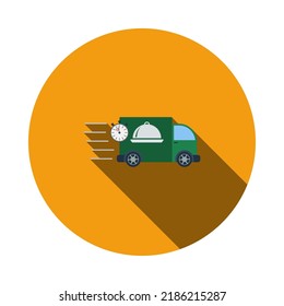 Fast Food Delivery Car Icon. Flat Color Design. Vector Illustration.
