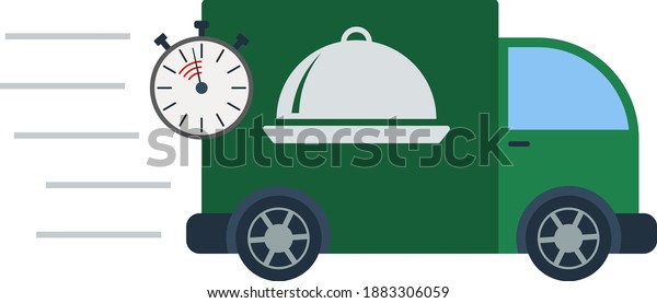 Fast Food Delivery Car Icon. Flat Color\
Design. Vector\
Illustration.