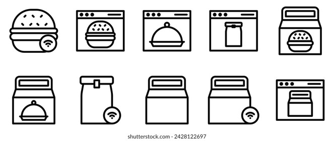 fast food delivery icon line style set collection